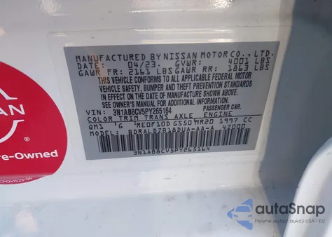 2023 Nissan Sentra Sv Xtronic Cvt from USA, damaged, VIN 3N1AB8CV5PY265164